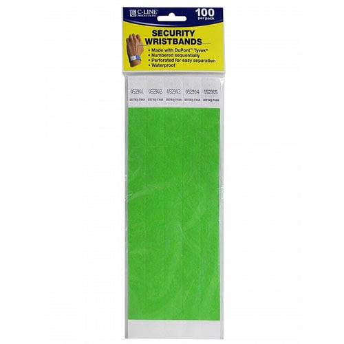 C-Line Green DuPont Tyvek Security Wristbands 100pk - CLI-89103