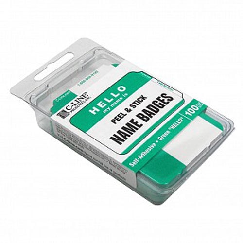 C-Line Green Hello Pressure Sensitive Peel & Stick Name Badge 100pk - CLI-92233