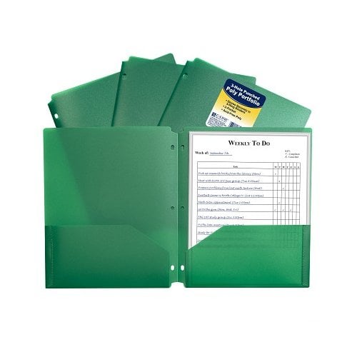 C-Line Green Two-Pocket Heavyweight Poly Portfolio Folder with Three-Hole Punch 25pk - Clearance Sale