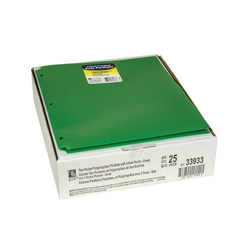 C-Line Green Two-Pocket Heavyweight Poly Portfolio Folder with Three-Hole Punch 25pk - Clearance Sale