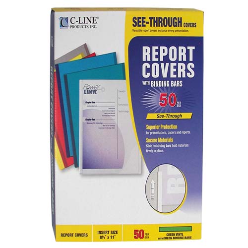 C-Line Translucent Green Report Covers with Green Binding Bars 50pk - CLI-32553