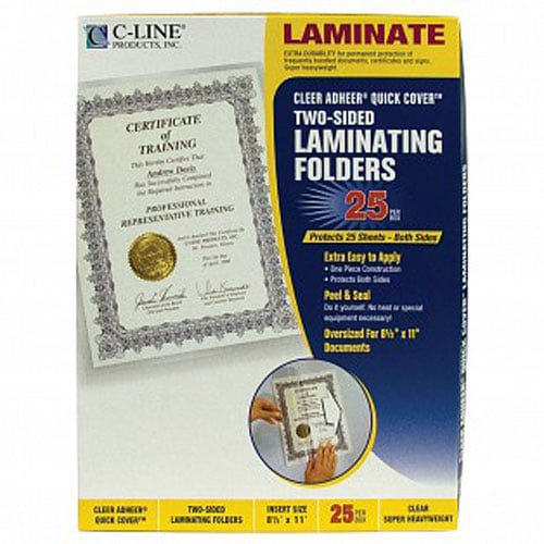 C-Line Heavyweight Cleer Adheer Quick Cover Laminating Pockets 25pk - CLI-65187 - Clearance Sale
