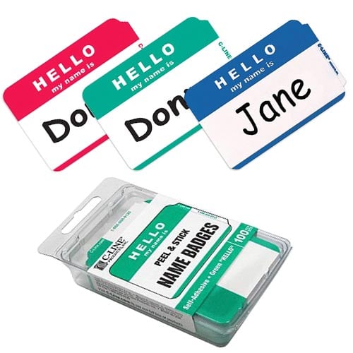 C-Line Hello Pressure Sensitive Peel & Stick Name Badge - 100/BX
