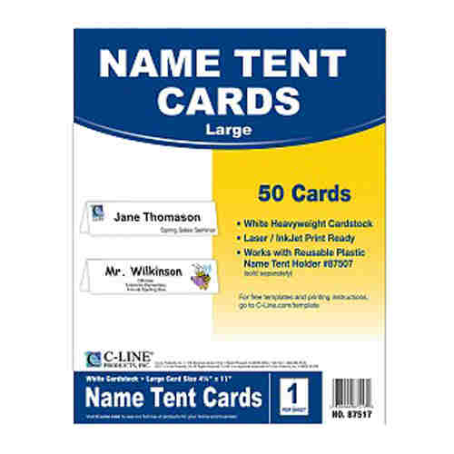C-Line Large Scored White Tent Cardstock 50pk - CLI-87517