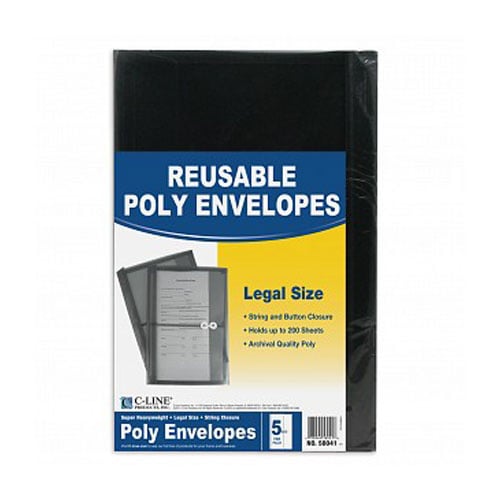 C-Line Legal Size Reusable Poly Envelope with String Closure - 5pk