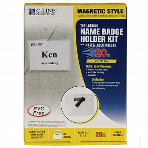 C-Line Magnetic Name Badge Holder Kits 20pk - CLI-92943 - Clearance Sale