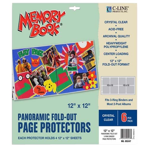 C-Line Memory Book 12" x 12" Fold-Out Panoramic Page Protectors 6pk - CLI-5247