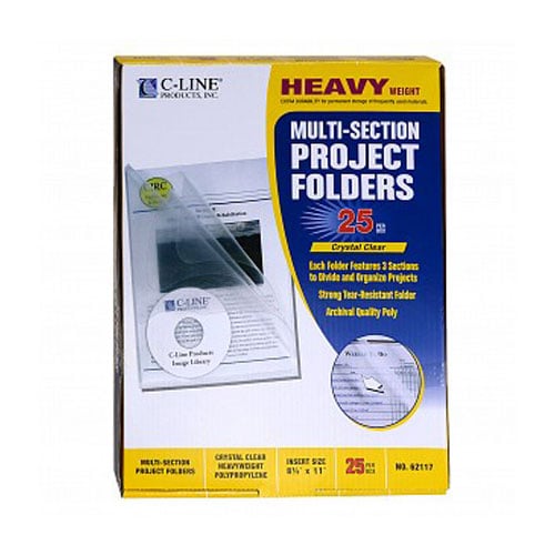 C-Line Multi-Section Clear Project Folders with Clear Dividers 25pk - CLI-62117 - Clearance Sale