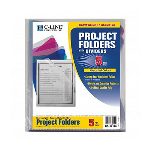 C-Line Multi-Section Project Folders with Colored Dividers  5pk - CLI-62110