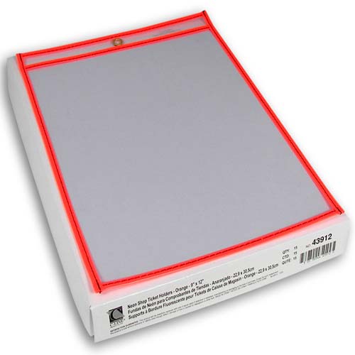 C-Line Neon Orange 9" x 12" Stitched Shop Ticket Holders 15pk - CLI-43912