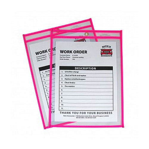 C-Line Neon Pink 9" x 12" Stitched Shop Ticket Holders 15pk - CLI-43919