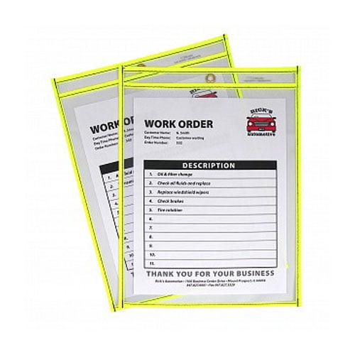 C-Line Neon Yellow 9" x 12" Stitched Shop Ticket Holders 15pk - CLI-43916