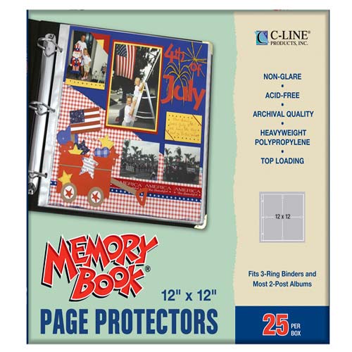 C-Line Non-glare Memory Book 12 x 12" Page Protectors - 25 BX