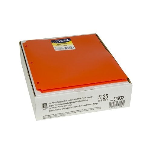 C-Line Orange Two-Pocket Heavyweight Poly Portfolio Folder with Three-Hole Punch 25pk - Clearance Sale (Discontinued)