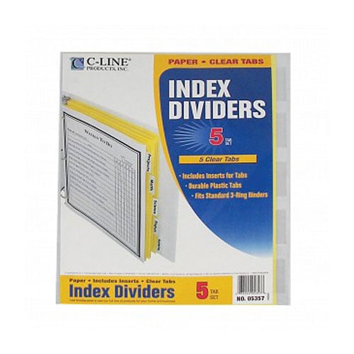 C-Line Paper 5-Tab Index Dividers with Clear Tabs 5pk - CLI-05357