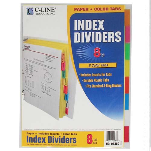 C-Line Paper Index Dividers with Assorted Color Tabs 8pk - CLI-5380
