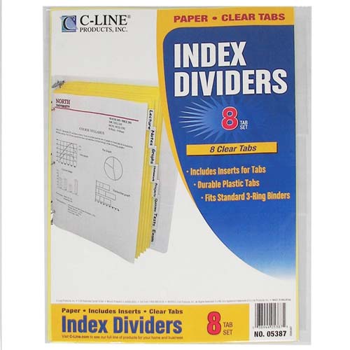 C-Line Paper 8-Tab Index Dividers with Clear Tabs 8pk - CLI-05387
