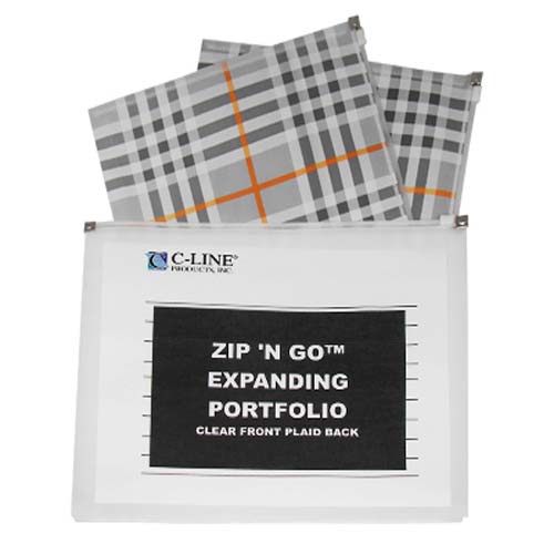 C-Line Plaid Zip 'N Go Expanding Poly Envelopes - 24/PK