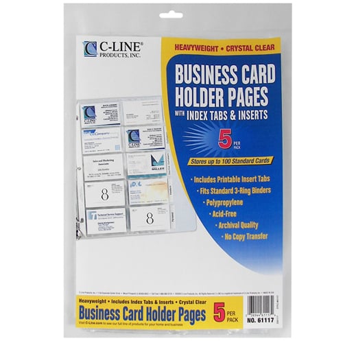 C-Line Polypropylene Business Card Holders With Tabs 5pk - CLI-61117 - Clearance Sale
