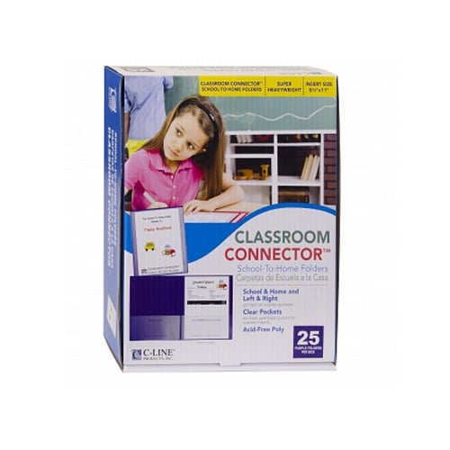 C-Line Purple Classroom Connector School-To-Home Two-Pocket Folder 25pk - CLI-32009