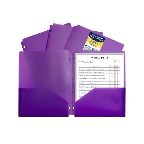 C-Line Purple Two-Pocket Heavyweight Poly Portfolio Folder with Three-Hole Punch 25pk