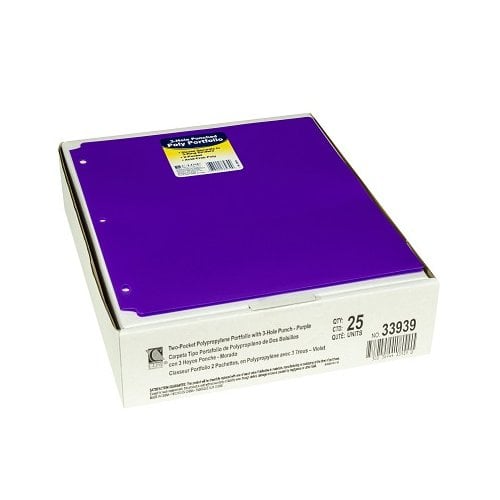 C-Line Purple Two-Pocket Heavyweight Poly Portfolio Folder with Three-Hole Punch 25pk