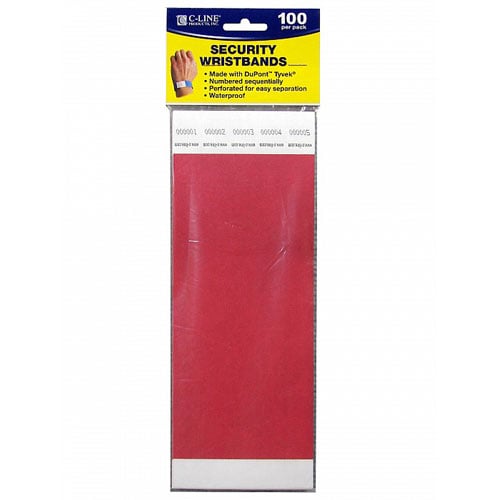 C-Line Red DuPont Tyvek Security Wristbands 100pk - CLI-89104