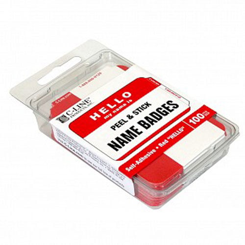 C-Line Red Hello Pressure Sensitive Peel & Stick Name Badges 100pk - CLI-92234