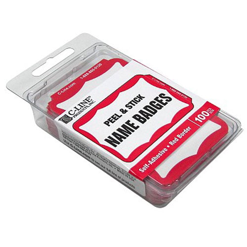 C-Line Red Pressure Sensitive Peel & Stick Name Badges 100pk - CLI-92264