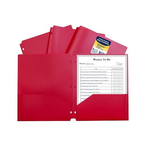 C-Line Red Two-Pocket Heavyweight Poly Portfolio Folder with Three-Hole Punch 25pk