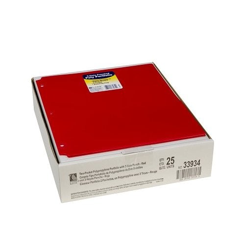 C-Line Red Two-Pocket Heavyweight Poly Portfolio Folder with Three-Hole Punch 25pk