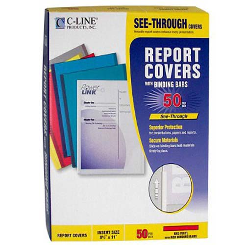 C-Line Translucent Red Report Covers with Red Binding Bars 50pk - CLI-32554