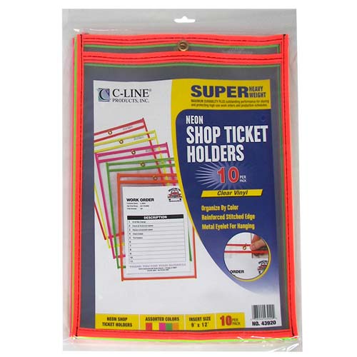 C-Line Reinforced Neon Stitched 9" x 12" Ticket Holders 10pk - CLI-43920 - Clearance Sale