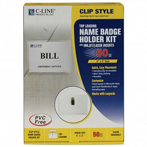 C-Line Sealed Clip Style Name Badge Holder Kits - 50/BX
