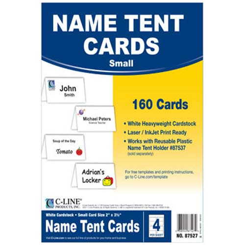 C-Line Small Scored White Name Tent Cardstock 160pk - CLI-87527