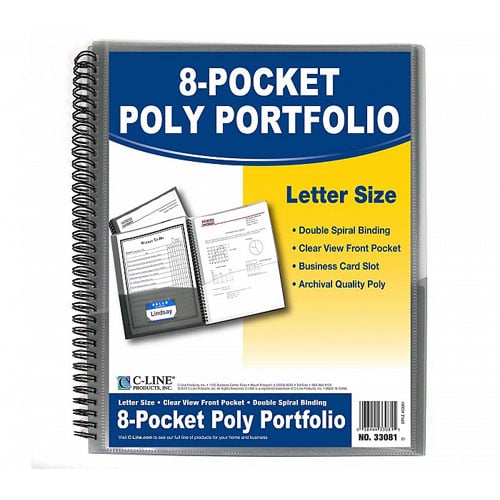 C-Line Smoke 8-Pocket Spiral-Bound Poly Portfolio 1pk - CLI-33081