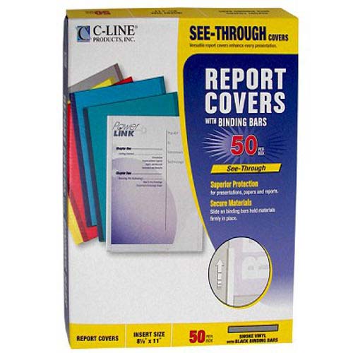 C-Line Smoke Vinyl Report Covers with Binding Bars 50pk - CLI-32551 (Discontinued)