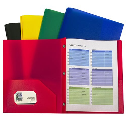 C-Line Two-Pocket Heavyweight Poly Assorted Folder with Prongs 10pk - CLI-32960 Clearance Sale