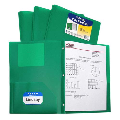 C-Line Two-Pocket Heavyweight Poly Folder with Prongs