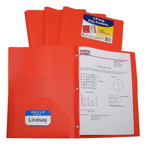 C-Line Two-Pocket Heavyweight Poly Folder with Prongs