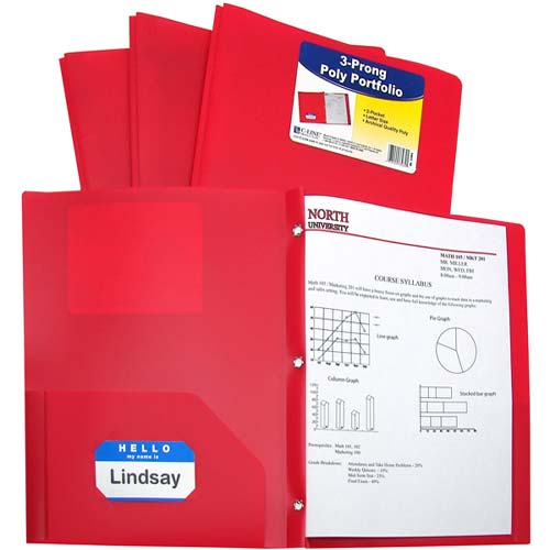 C-Line Two-Pocket Heavyweight Poly Folder with Prongs