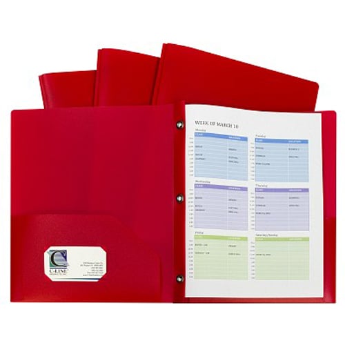 C-Line Two-Pocket Heavyweight Poly Red Folder with Prongs 10pk - CLI-32964 - Clearance Sale