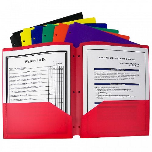 C-Line Two-Pocket Poly Portfolio Folders with Three-Hole Punch