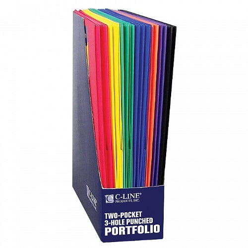 C-Line Two-Pocket Poly Portfolio Folders with Three-Hole Punch