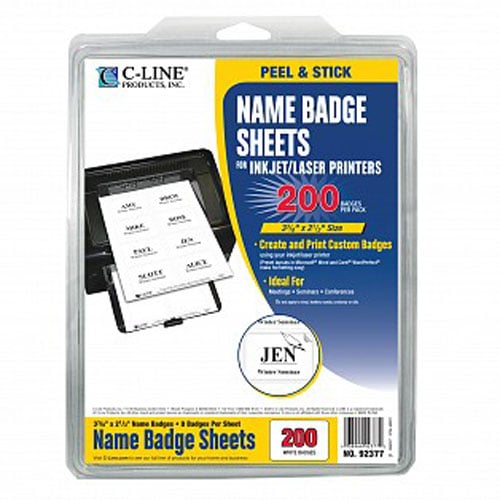 C-Line White Border Pressure Sensitive Printer Name Badges 200pk - CLI-92377