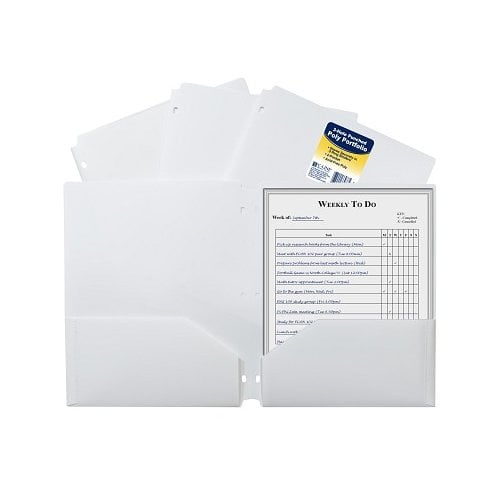 C-Line White Two-Pocket Poly Portfolio Folder with Three-Hole Punch 25pk - CLI-33937