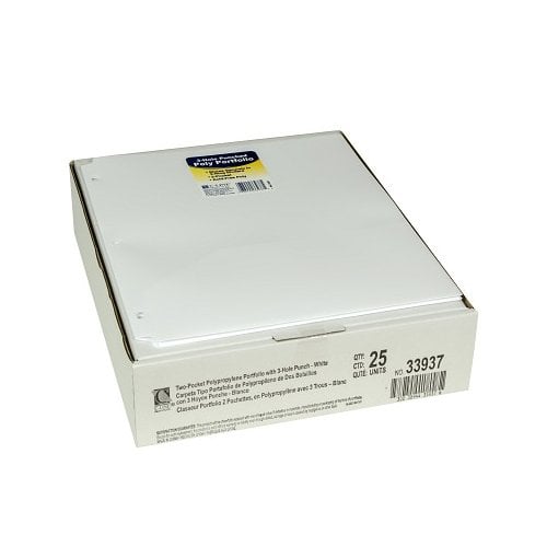 C-Line White Two-Pocket Poly Portfolio Folder with Three-Hole Punch 25pk - CLI-33937
