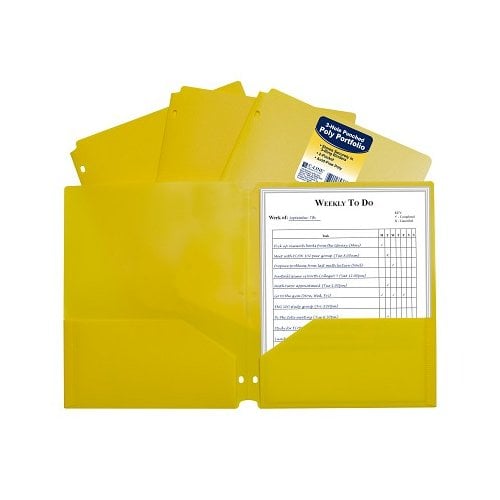 C-Line Yellow Two-Pocket Heavyweight Poly Portfolio Folder with Three-Hole Punch 25pk