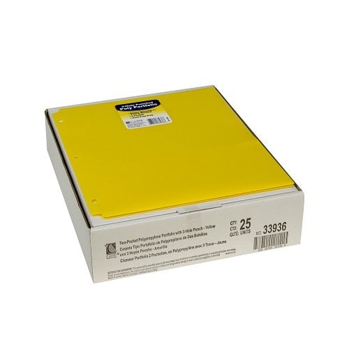 C-Line Yellow Two-Pocket Heavyweight Poly Portfolio Folder with Three-Hole Punch 25pk