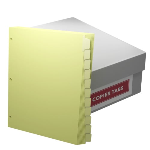 MyBinding 90lb Canary 1/11th Straight Collated Mylar Coated Copier Tabs (3-Hole Punched) - 1 Carton